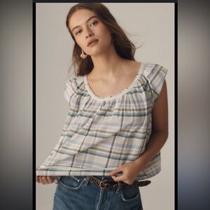 Anthropologie swing plaid scoop top blouse sz small